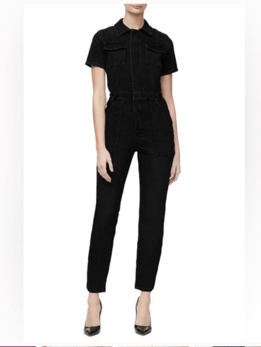 Young Fabulous & Broke YFB Black Twill Short Sleeve Utility Jumpsuit M